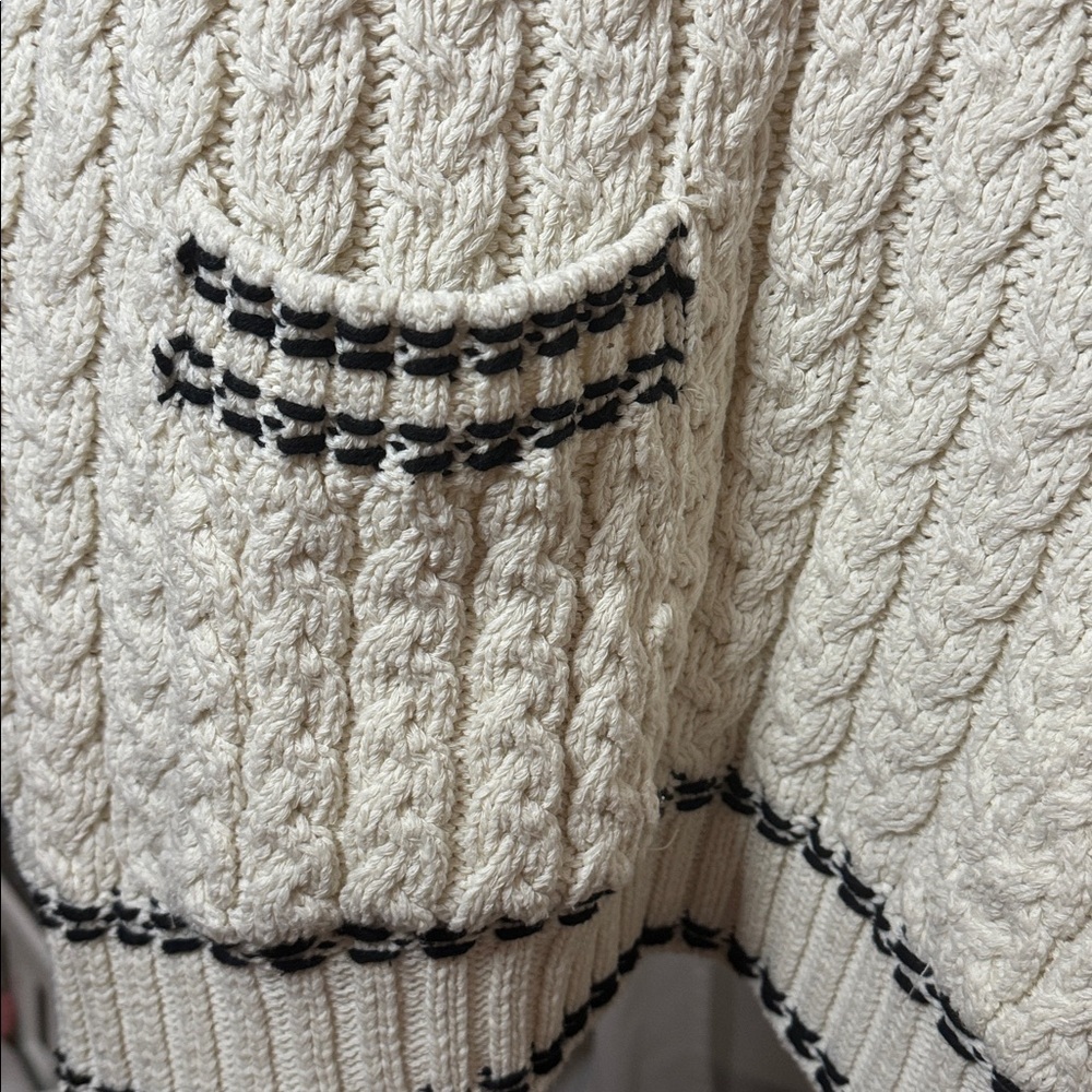 Zara Cream V-Neck Cable Knit Sweater Vest Size Large Old Money Sophisticated - Picture 6 of 7